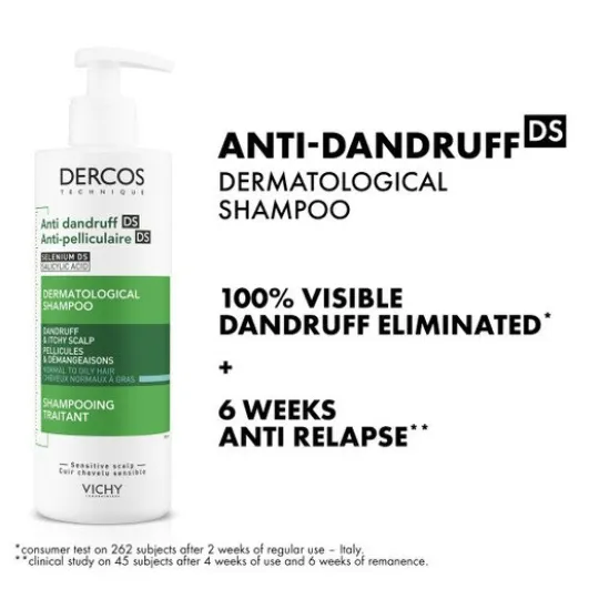 Vichy Dercos Technique Anti-Dandruff Schampo for Normal and Oily Hair 390 ml