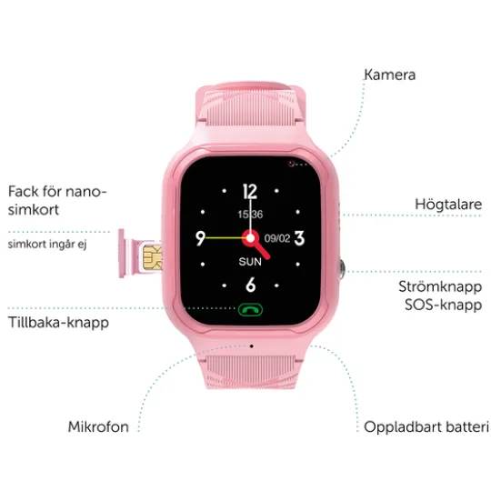 Zazu Smartwatch 4G för barn Rosa